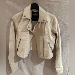Hollister cropped jacket canvas moto cream XS